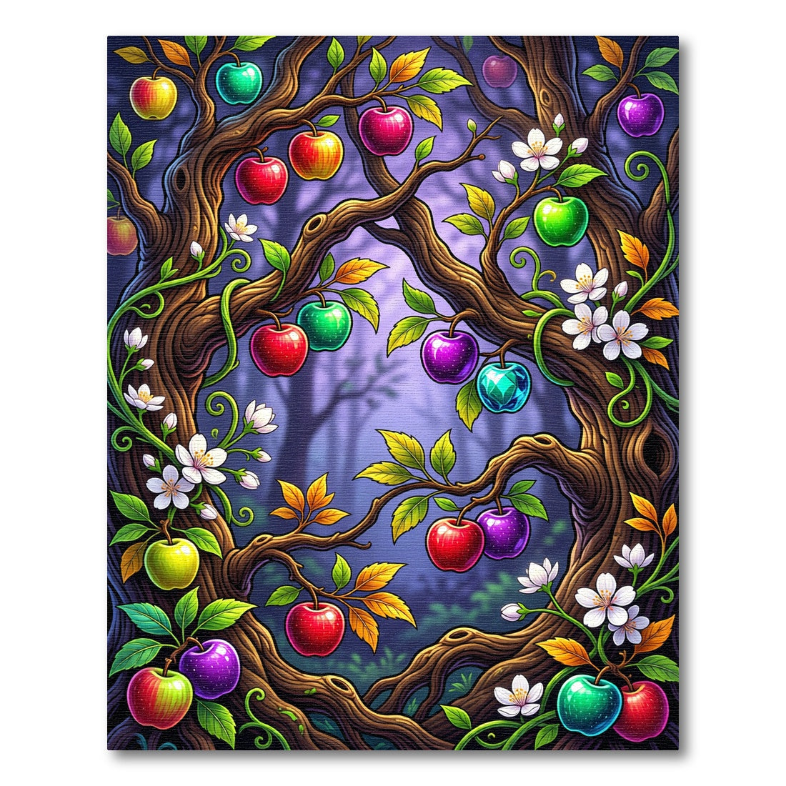 Enchanted Gemstone Apple Orchard Forest Rug