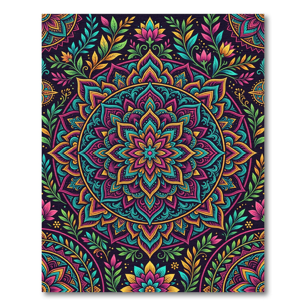 Vibrant Colorful Floral Mandala Medallion Rug