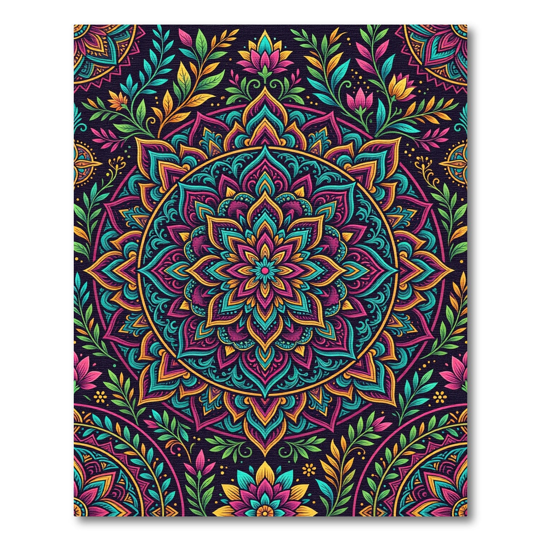 Vibrant Colorful Floral Mandala Medallion Rug