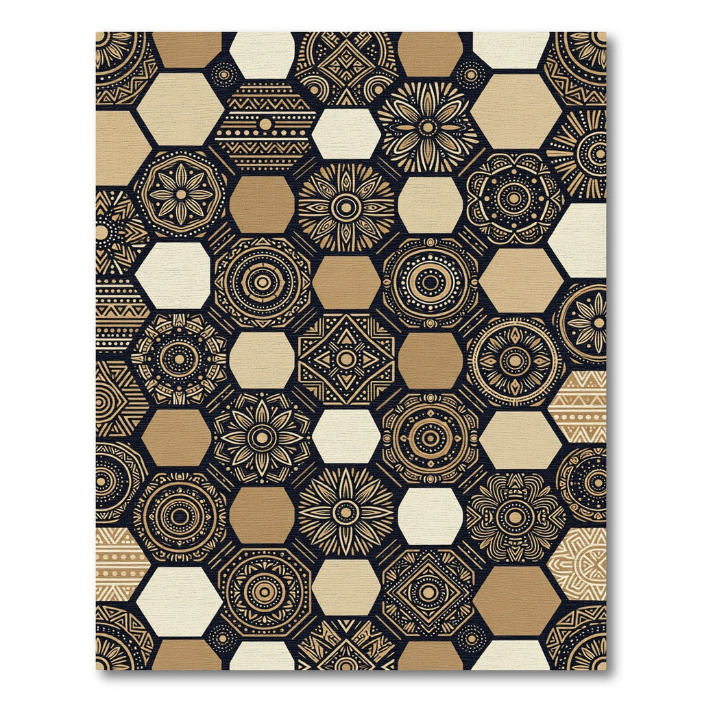 Golden Rustic Hexagon Medallion Rug