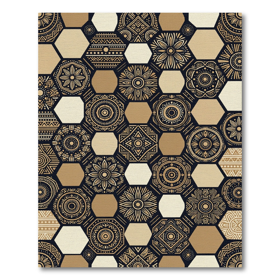Golden Rustic Hexagon Medallion Rug