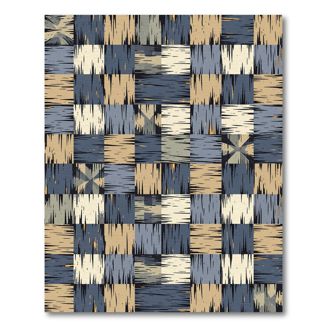 Modern Blue and Beige Checked Rug