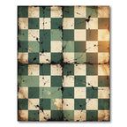 Distressed Sage And Cream Checkered Grid Rug