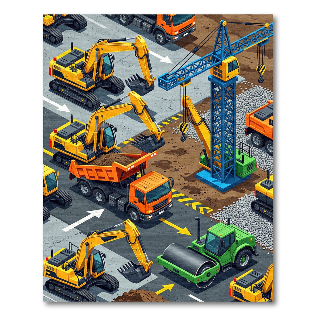 Dynamic Yellow Construction Site Scene Rug
