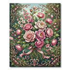 Elegant Pink Rose Floral Vintage Bouquet Rug