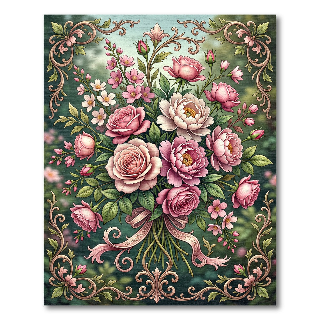 Elegant Pink Rose Floral Vintage Bouquet Rug