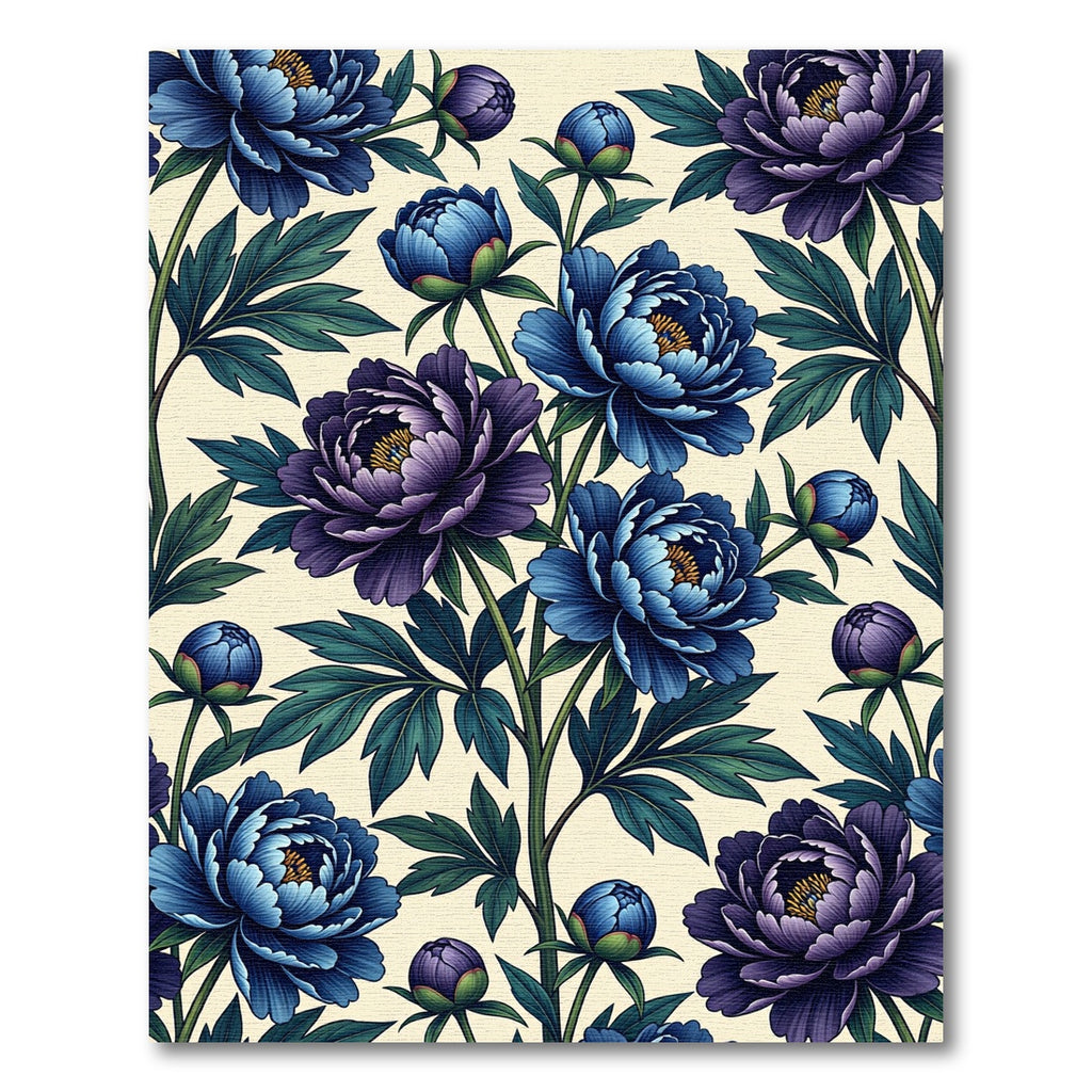 Botanical Indigo and Violet Peony Art Rug