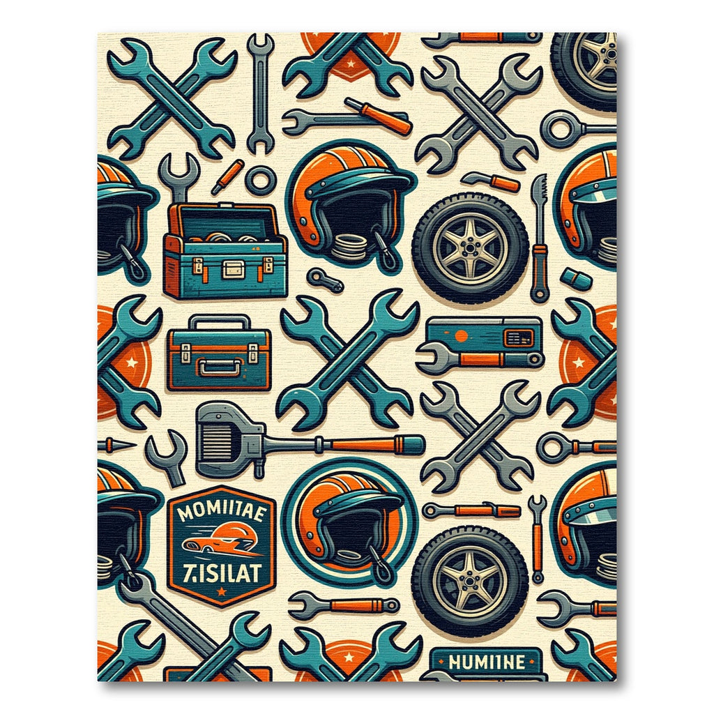 Industrial Automotive Helmet Mechanic Tool Collage Rug