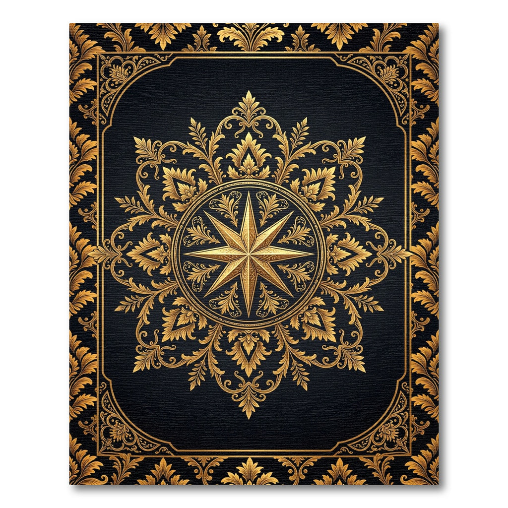 Ornate Gold Starburst Mandala Rug
