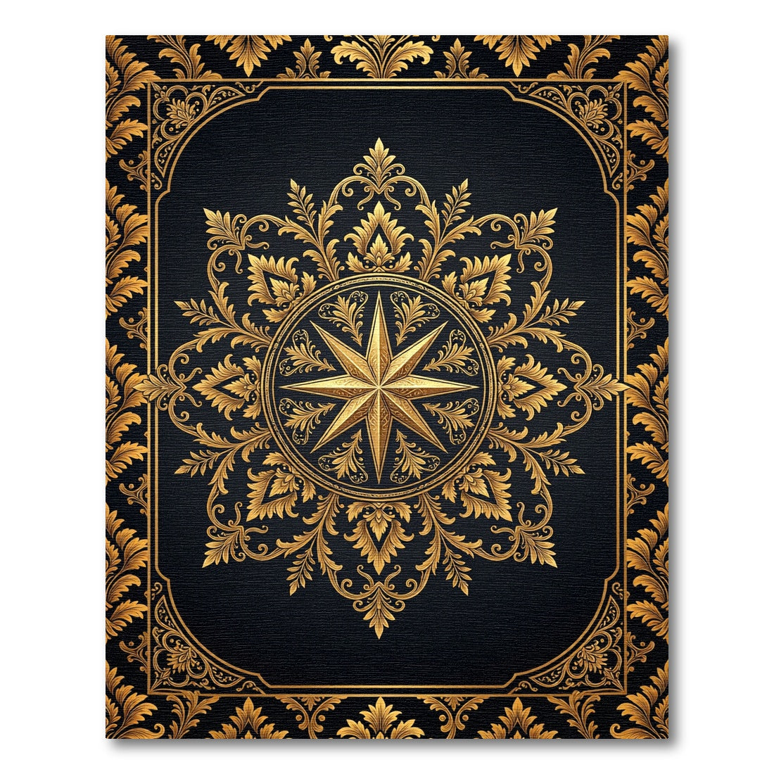 Ornate Gold Starburst Mandala Rug