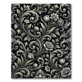 Ornate Floral Scrolls Black Background Rug