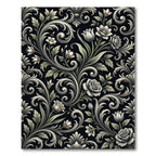 Ornate Floral Scrolls Black Background Rug