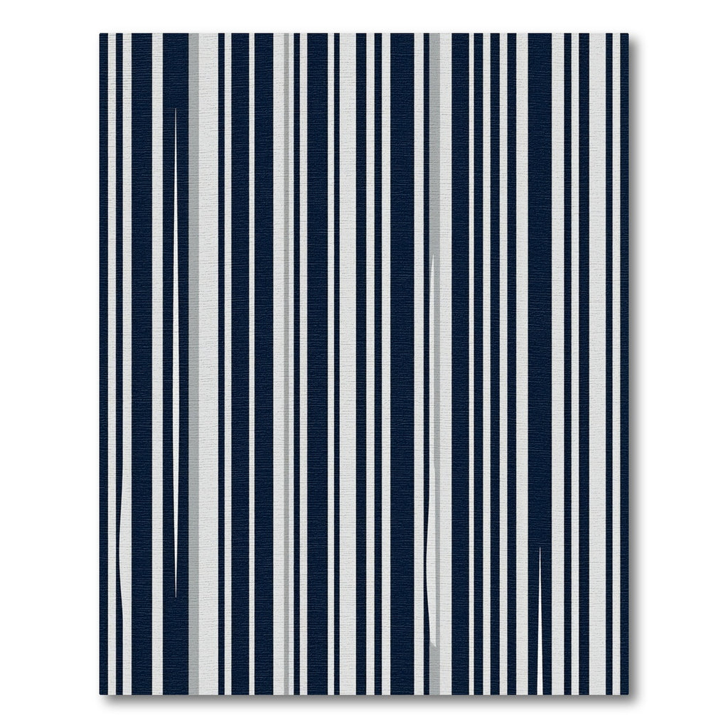 Modern Navy and White Vertical Stripe Rug