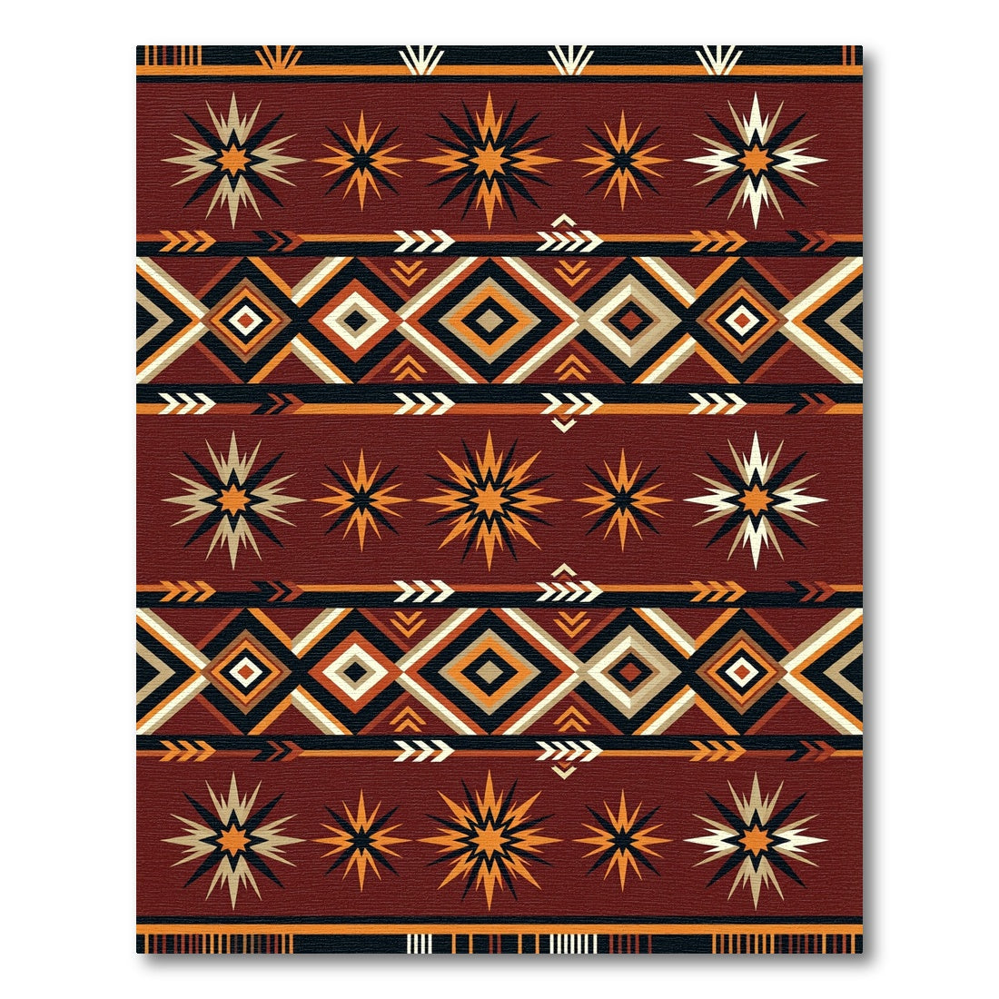 Rich Burgundy Geometric Starburst Tribal Rug