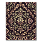 Elegant Damask Floral Scroll Aubergine Gold Rug
