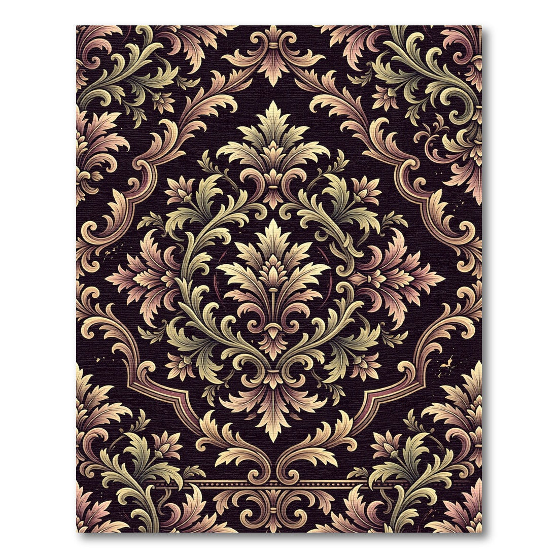 Elegant Damask Floral Scroll Aubergine Gold Rug