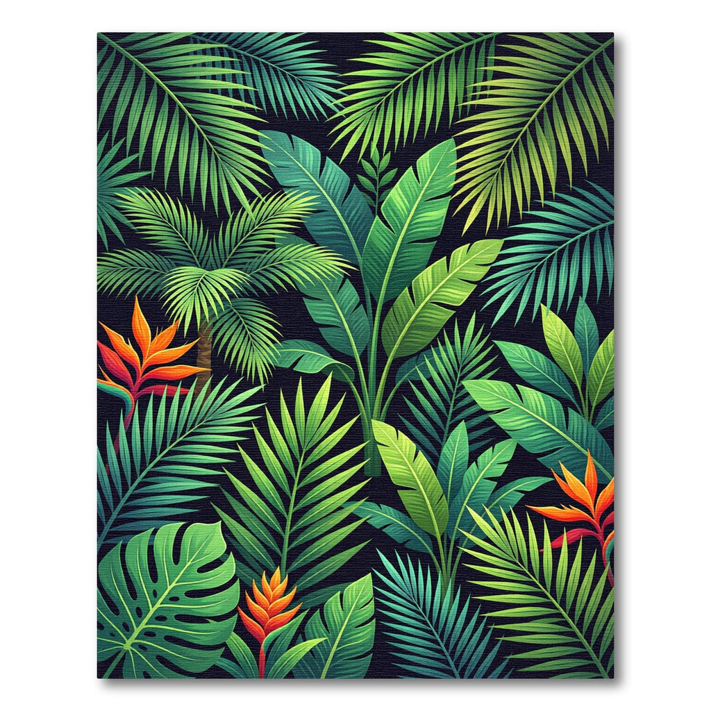 Vivid Green Jungle Leafery Arrangement Rug