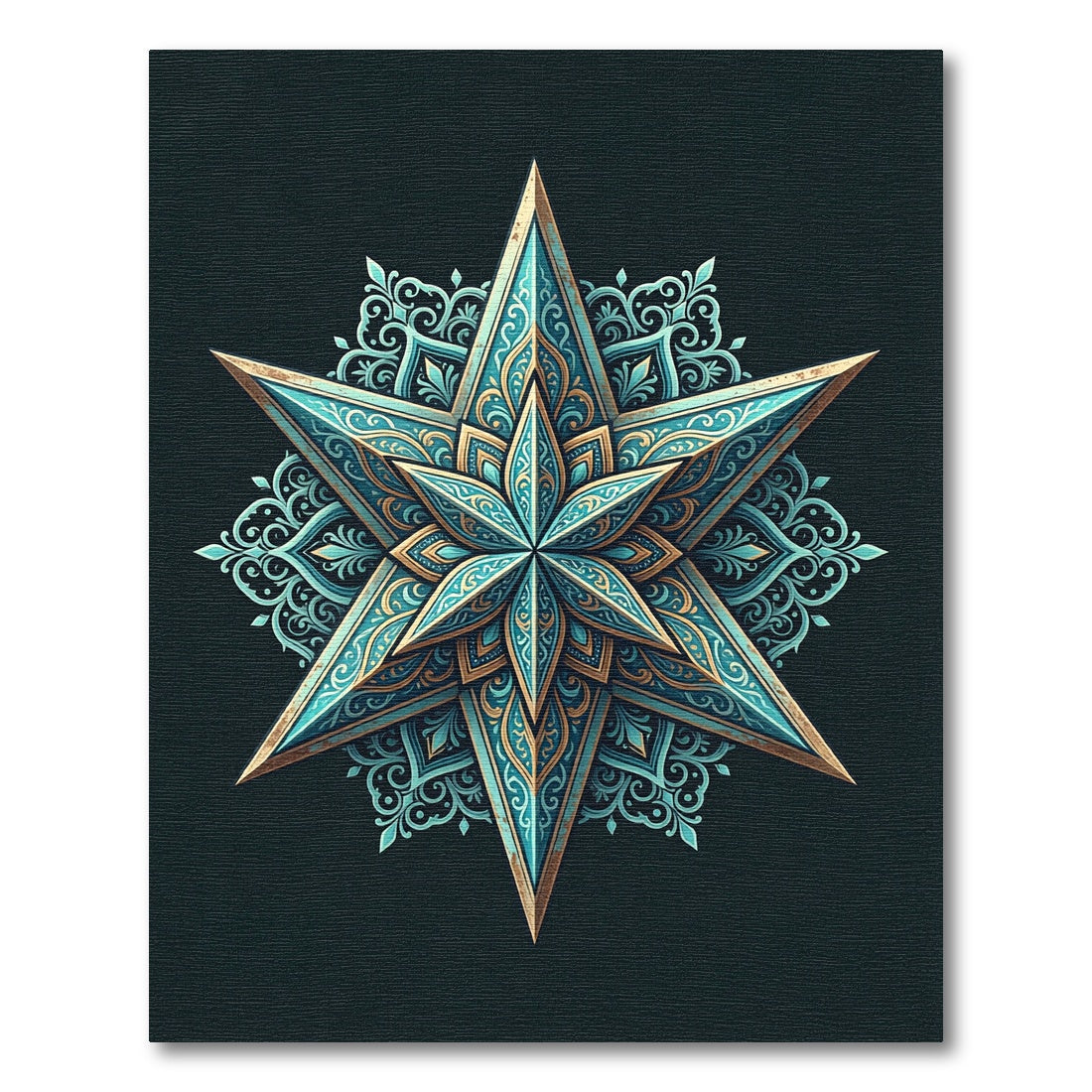 Ornate Teal and Gold Star Medallion Rug
