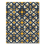 Navy Gold Geometric Fleur-De-Lis Lattice Rug