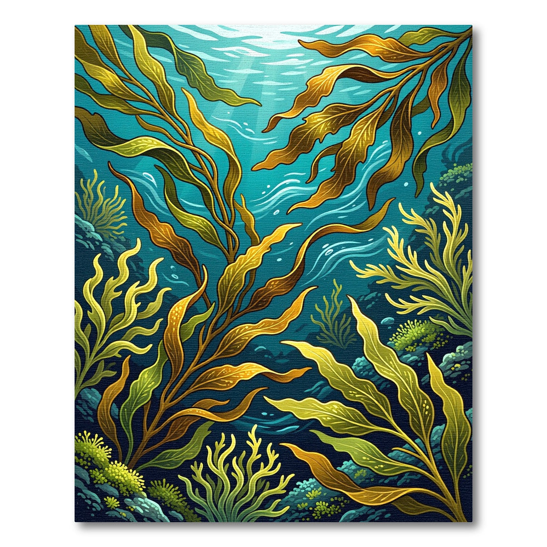 Underwater Golden Kelp Forest Wave Rug