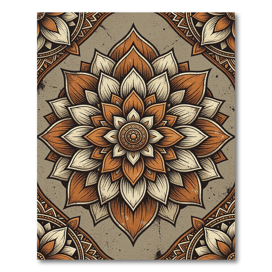 Earthy Amber Lotus Mandala Rug