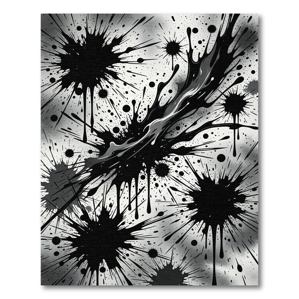 Monochromatic Abstract Black Ink Splatter Rug