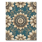 Elegant Teal Gold Floral Medallion Rug
