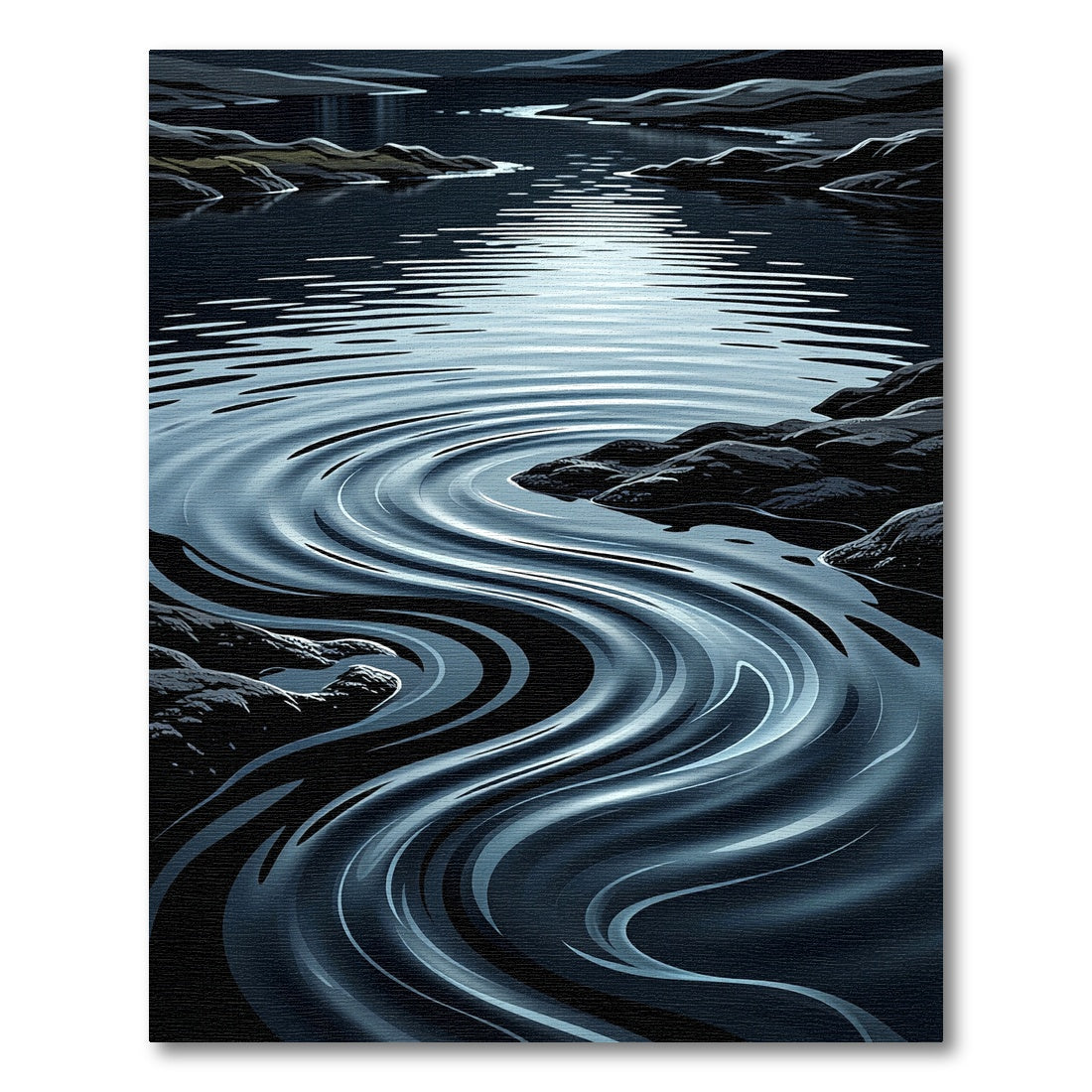 Dark Blue Rippling Water Landscape Rug