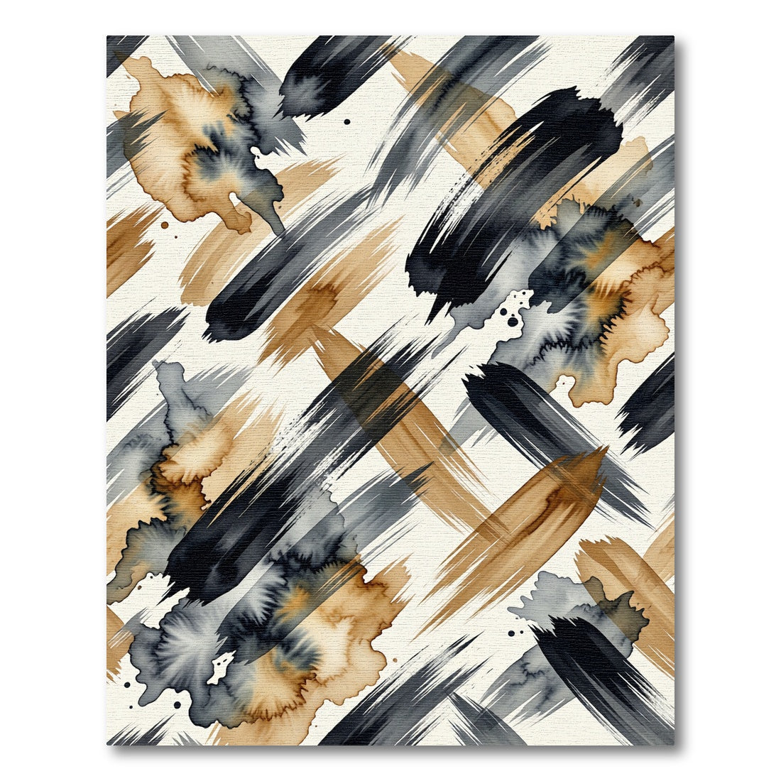 Black and Gold Abstract Brushstroke Rug