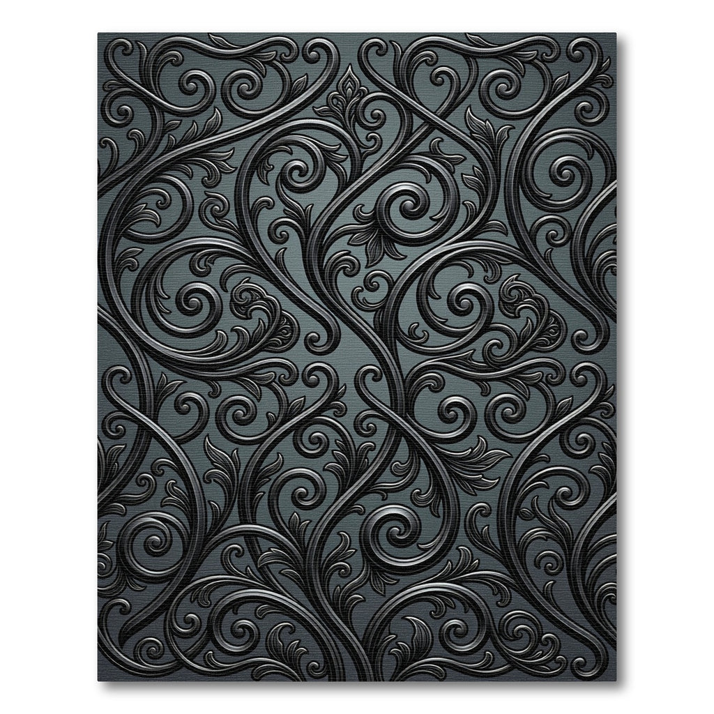Dark Charcoal Scrollwork Filigree Rug