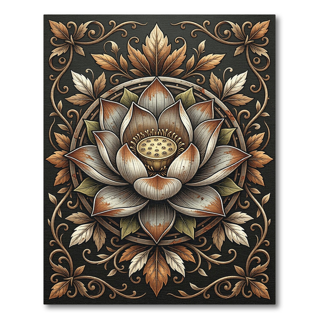 Vintage Bronze Lotus Floral Medallion Rug