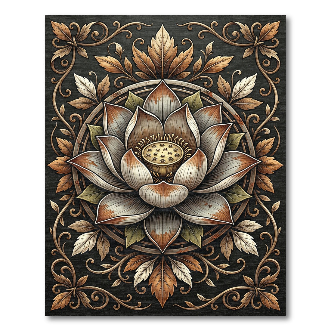 Vintage Bronze Lotus Floral Medallion Rug