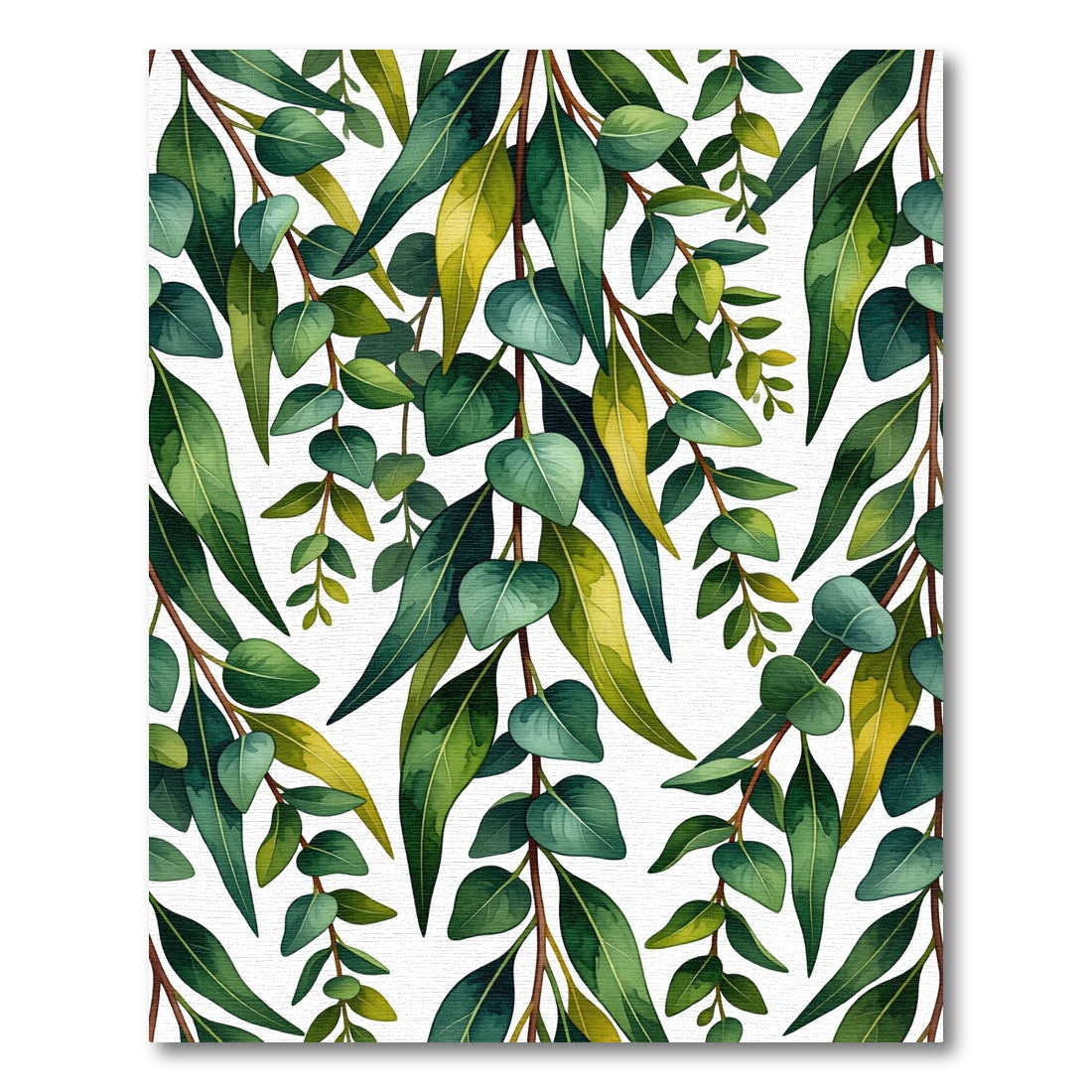 Green Eucalyptus Leaf Branch Pattern Rug