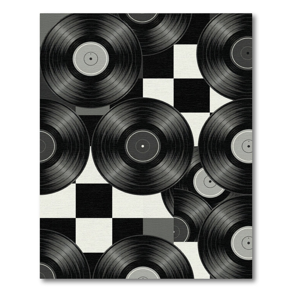 Retro Vinyl Record Checkered Monochrome Art Rug