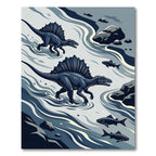 Midnight Spinosaurus River Scene Illustration Rug