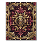 Ornate Burgundy Gold Scrollwork Rug