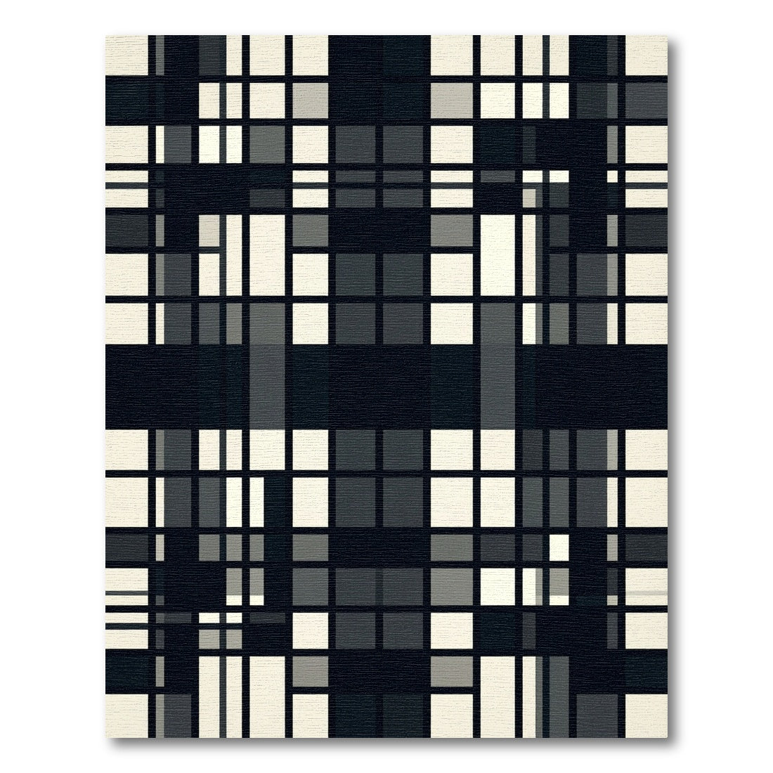 Modern Black and White Grid Check Rug