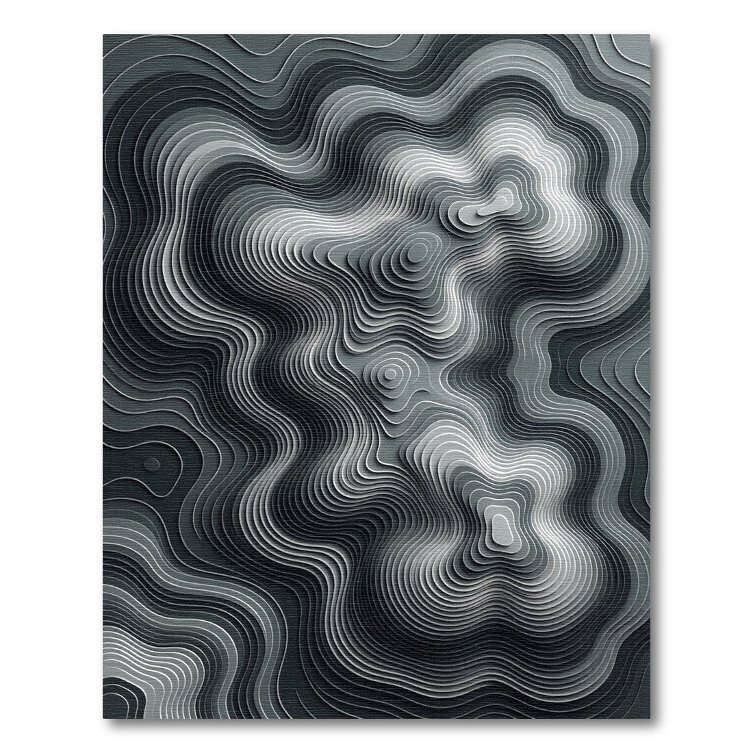Monochrome Contour Topographical Ripple Rug