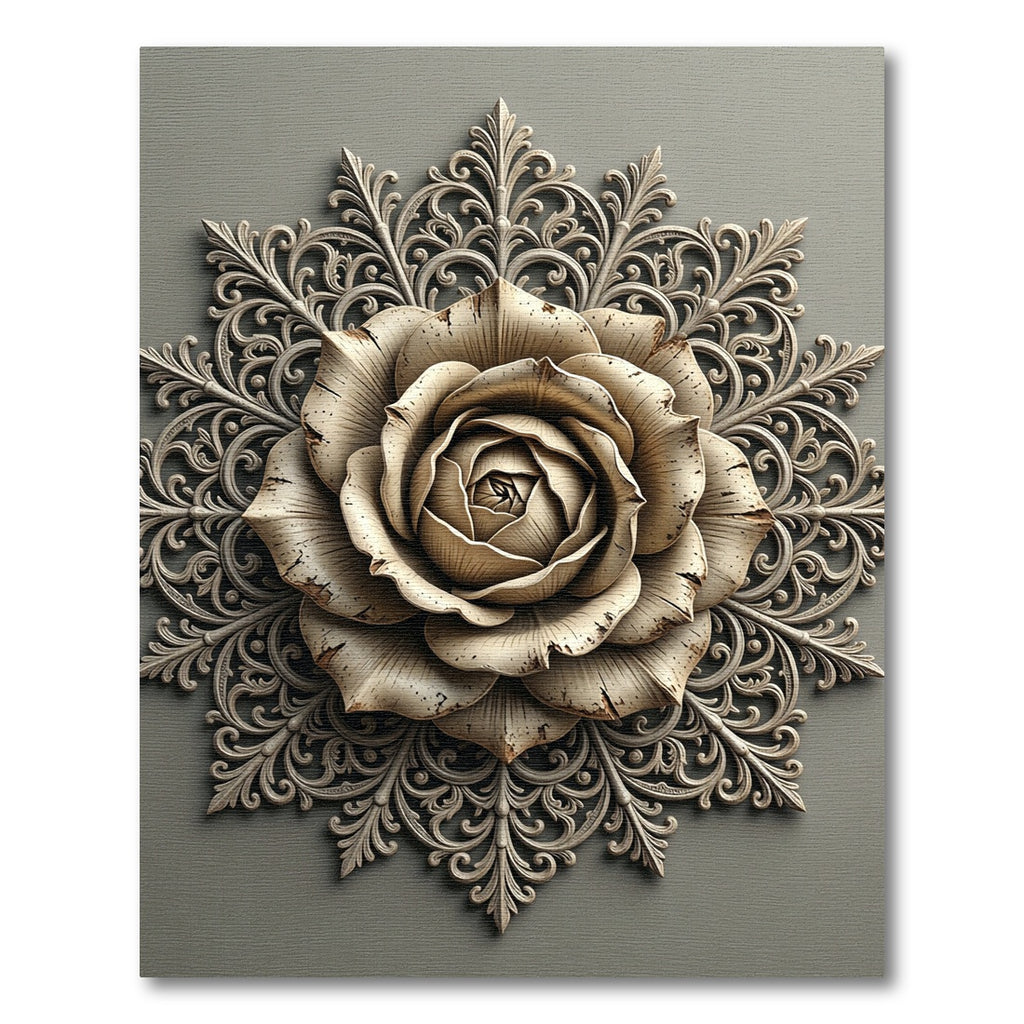 Antique Ivory Rose Filigree Mandala Rug