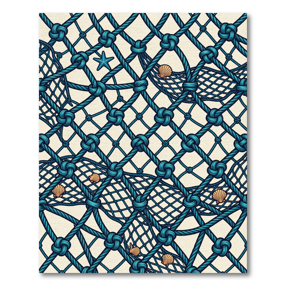 Aqua Blue Net Shell Starfish Tapestry Rug