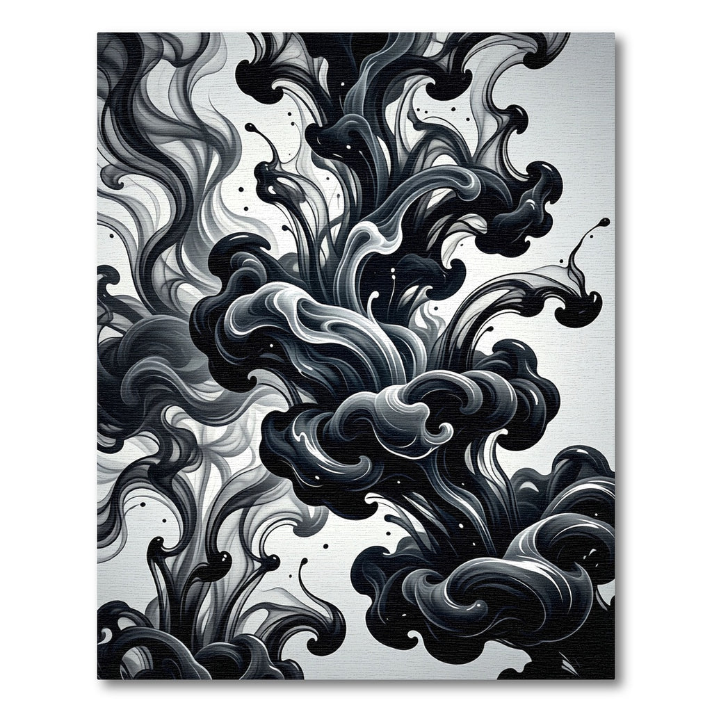 Monochrome Ink Swirl Abstract Composition Rug
