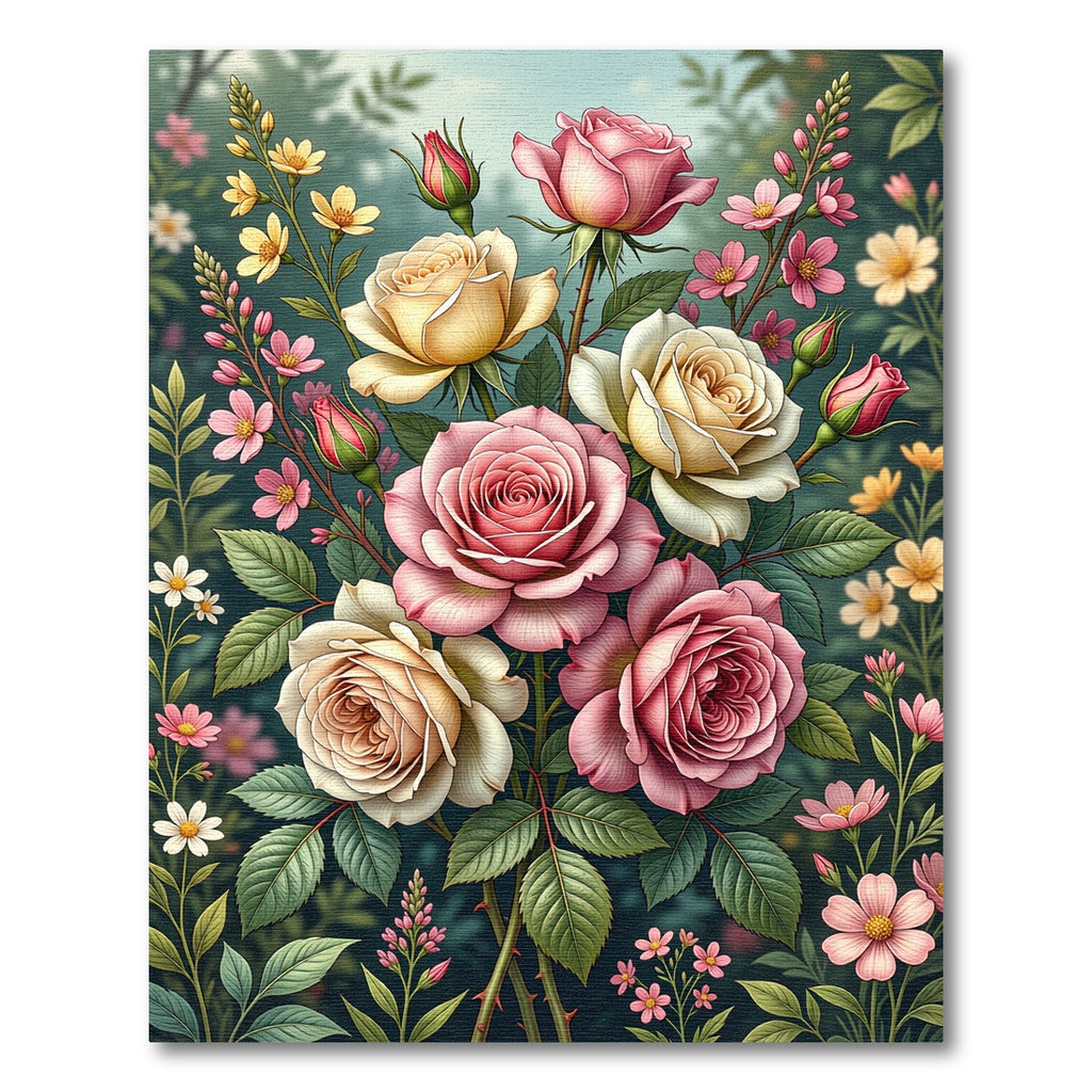 Elegant Pastel Rose Floral Garden Rug
