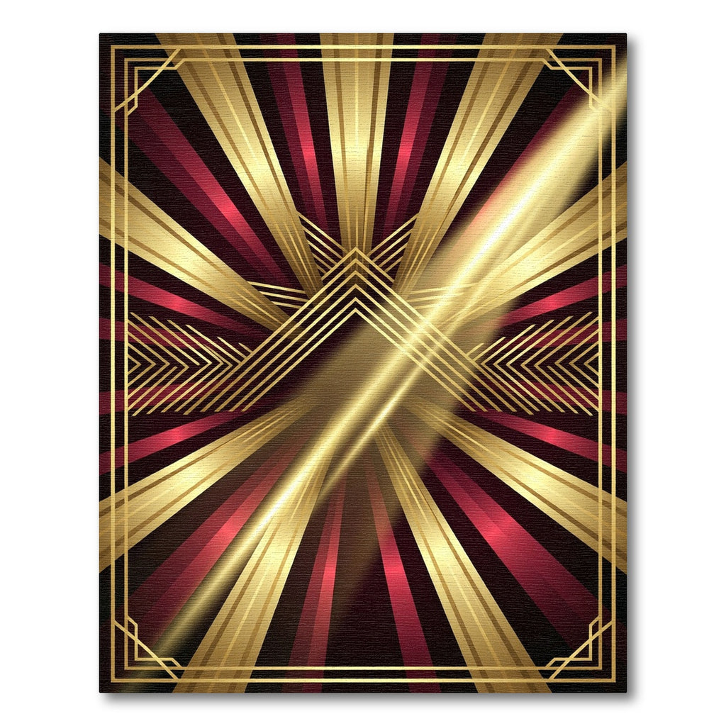 Art Deco Sunburst Red Gold Rays Rug