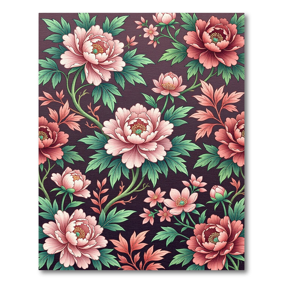 Pink Coral Peony Floral Vine Rug