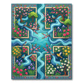 Serene Blue River Blossom Bird Scene Rug
