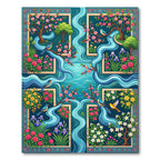 Serene Blue River Blossom Bird Scene Rug