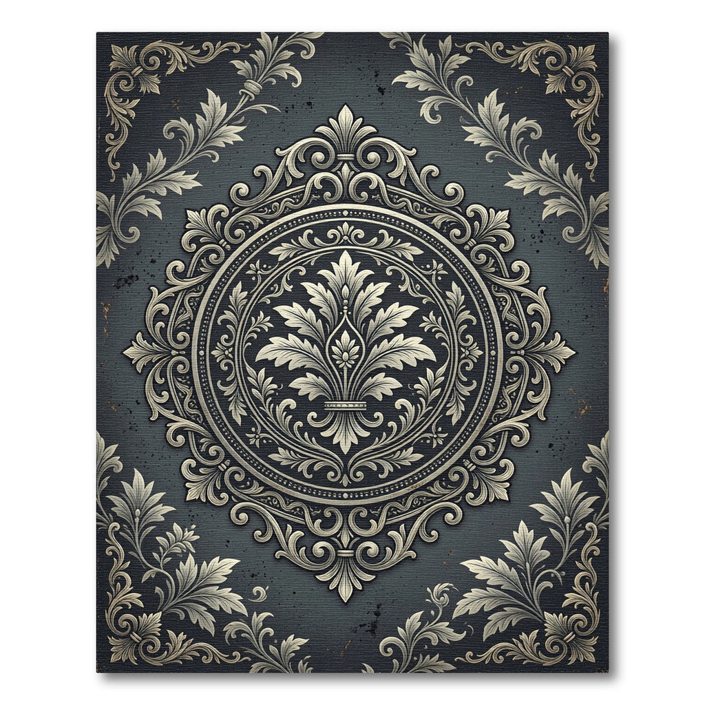 Dark Slate Victorian Ornate Medallion Rug