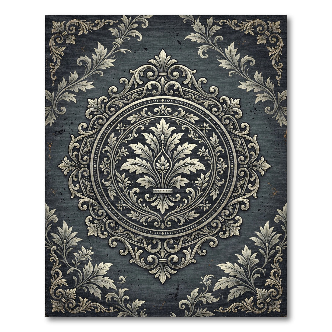 Dark Slate Victorian Ornate Medallion Rug