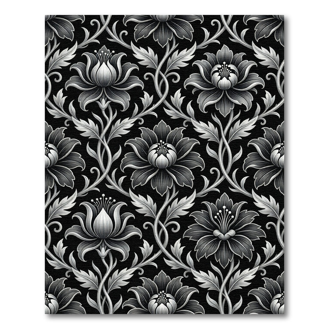 Elegant Monochrome Floral Scroll Jacquard Rug