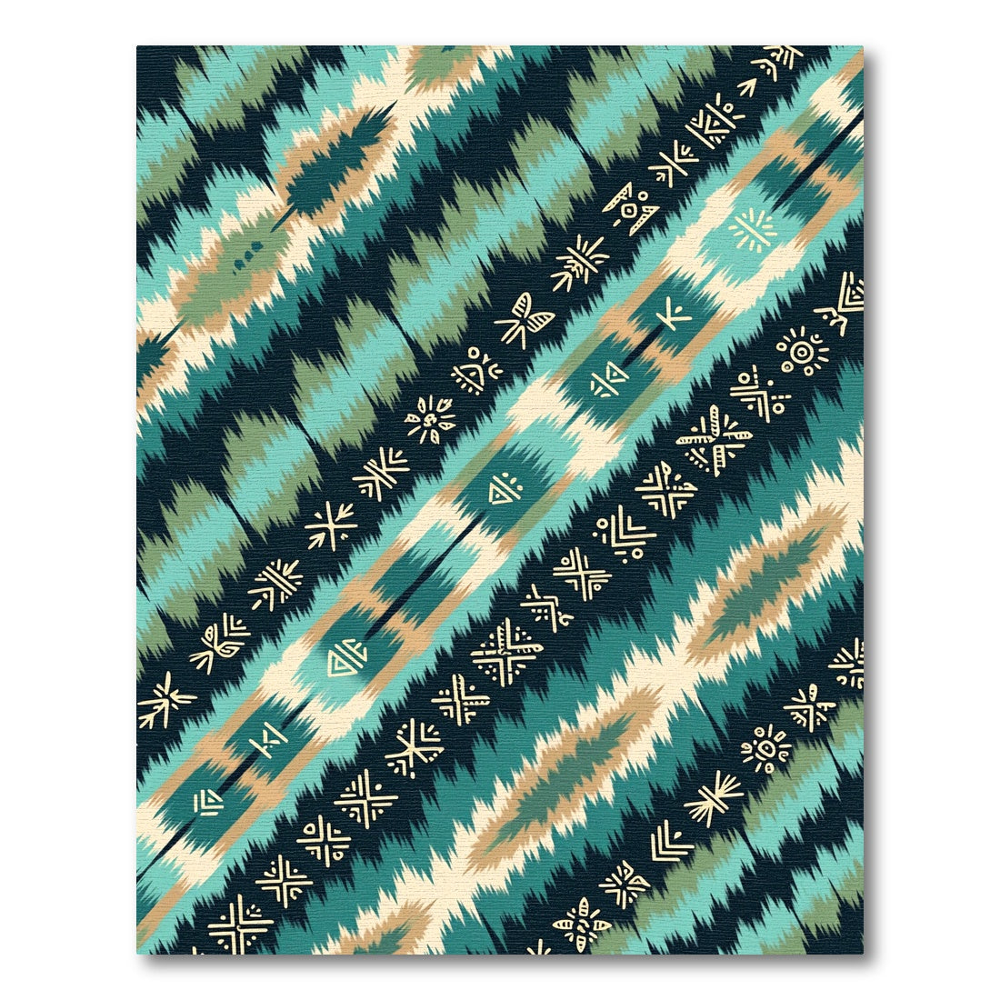 Earthy Teal Boho Geometric Stripe Rug
